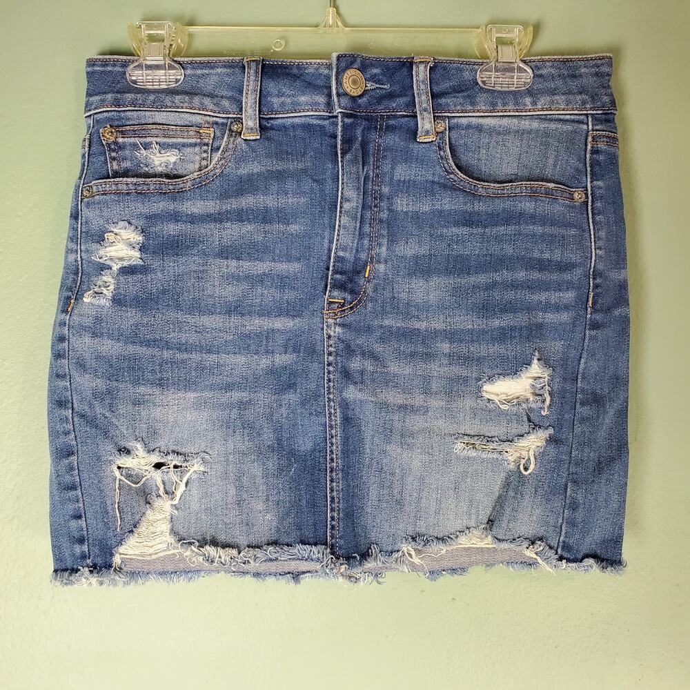 American Eagle Womens Super Stretch Distressed Hi-Rise Mini Skirt Size 8 Long